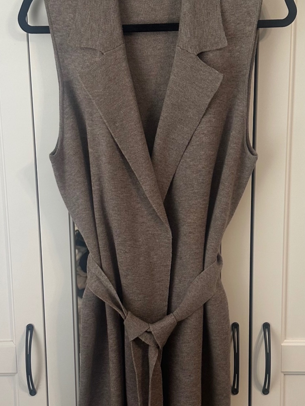 Calligraphie Taupe Brown Longline Tailored Vest Coat with Belt Size L